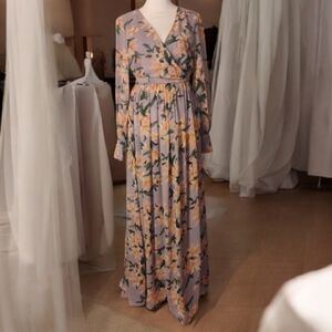 Lilac Floral Whimsical  maxi dress Sheer Maxi Dress